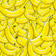 © Defokes - Modern stylish bright yellow banana pattern. Repeating irregular background with hand drawn fresh bananas lying on each other. Perfect texture for textile and wallpapers. Vector seamless pattern.