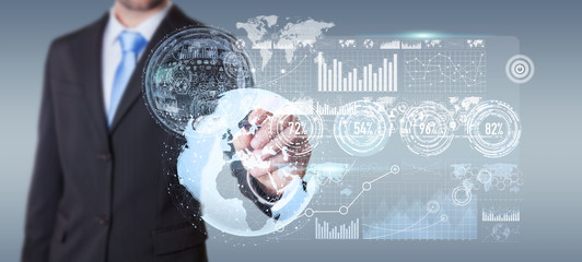 Poster - Businessman moving digital datas with a tactile pen 3D rendering