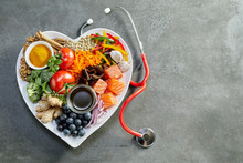 Fresh Food For A Healthy Heart With A Stethoscope