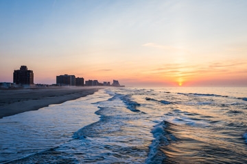 Wall Mural - Sandy Beach in ventnor city beach in atlantic city, new jersey at sunrise