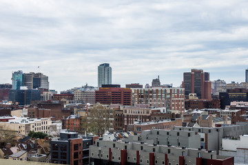 Skyline of downtown philadelphia, pennsylvania from Benjamin Franklin bridge in spring