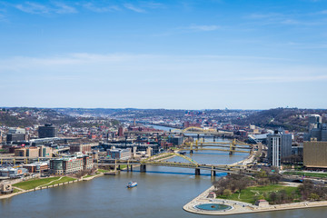 Skyline of Pittsburgh, Pennsylvania at night from mount washington above the monongahela river