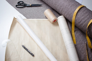 Wall Mural - close up picture of Tailor tools on table