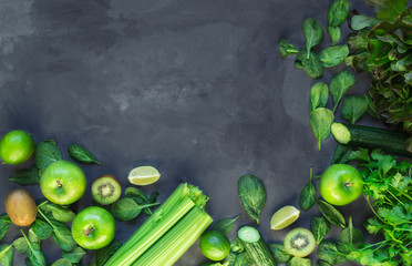 Wall Mural - Fresh organic green vegetables and fruits for green smoothie