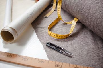 Wall Mural - close up picture of Tailor tools on table