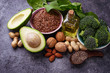 Concept of healthy food. Vegan fat sources