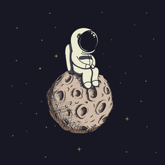 Wall Mural - cute baby-astronaut sits on moon