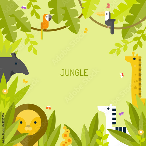 Beautiful tropical background. Jungle. Vector flat illustration.