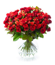 Bouquet Of Red Roses In Glass Vase