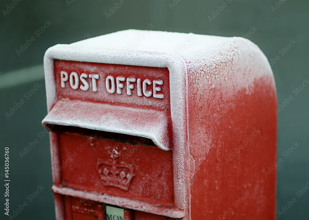 Frozen British traditional post office mailbox