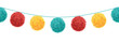 Vector Colorful Vibrant Birthday Party Pompoms Set On Strings Horizontal Seamless Repeat Border Pattern. Great for handmade cards, invitations, wallpaper, packaging, nursery designs.