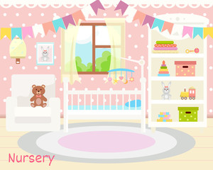 Baby room interior. Flat design.