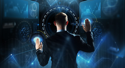 Wall Mural - businessman touching virtual screen