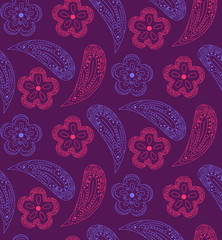 Poster - Vector abstract  seamless pattern of ornate flowers with purple background