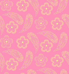 Poster - Vector abstract  seamless pattern of ornate yellow flowers with pink background