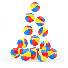 Wall Mural - Pile of falling colorful beach balls isolated on white. 3D illustration