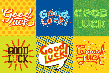 Sticker - Good luck text farewell vector lettering with lucky phrase background greeting typography.