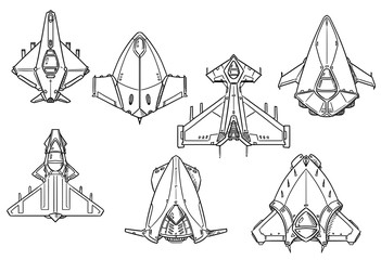cartoon vector set of spaceship spacecraft designs