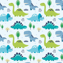 Vector Illustration Seamless Pattern With Dinosaurs