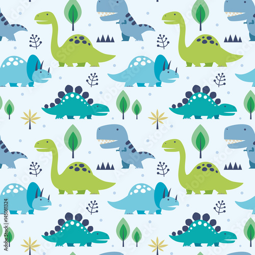 Vector illustration seamless pattern with Dinosaurs