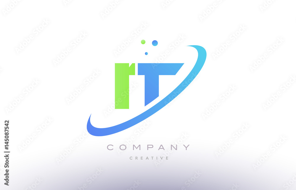 it i t alphabet green blue swoosh letter logo icon design Stock Vector ...