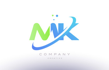mk m k alphabet green blue swoosh letter logo icon design