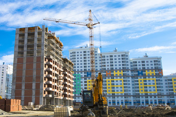 panorama of the construction of modern concrete buildings