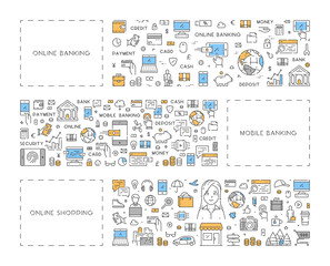 Leinwandbilder - Line concept for online banking and shopping