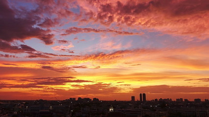 Wall Mural - Sunset cloud beautiful sky City Cloud Color Hotel Blue Red Brown Orange Heaven Plan Urban View Vibrant Sea Riverside Sunny Tourism Dawn Sunlight Valley Peace Bright Horizon