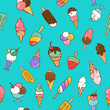 Ice cream, sweet summer collection of icons, doodles, illustations
