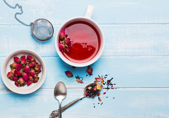 Herbal rose tea in a cup