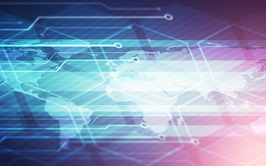 Aufkleber - World map technology chip blue background