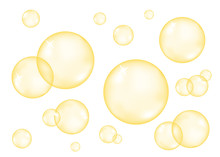 Set Of Realistic Transparent  Glossy Gold  Bubbles.