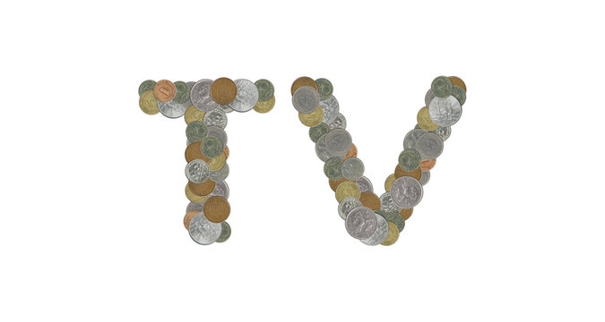 TV  – Coins on white background