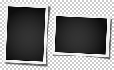 Wall Mural - Set of two retro realistic vector photo frames, vertical and horizontal, placed on transparent background. Template photo design.