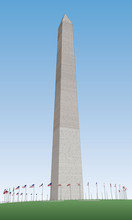 Illustration Of The Washington Monument With Tattered Flags