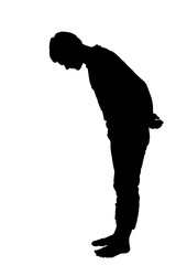 full length side profile portrait silhouette of teenage boy looking down