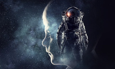 Wall Mural - astronaut in outer space. mixed media . mixed media