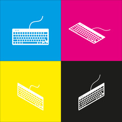 Poster - Keyboard simple sign. Vector. White icon with isometric projections on cyan, magenta, yellow and black backgrounds.