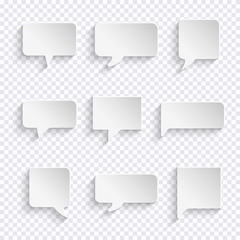 Poster - vector set of paper white speech bubble icons with shadows
