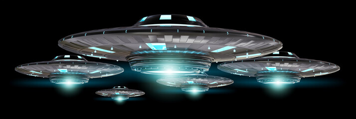 Poster - Vintage UFO isolated on black background 3D rendering