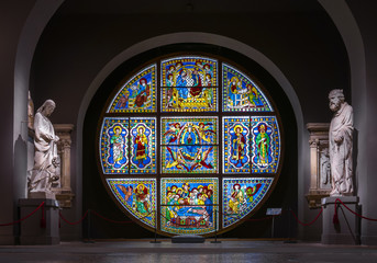 SIENA, ITALY - NOVEMBER 13, 2016: Stained Glass in the Museo dell'Opera del Duomo