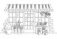 Flower Shop Graphic Black White Sketch Illustration Vector
