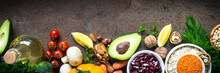 Balanced Diet. Organic Food For Healthy Nutrition. Long Banner Format.