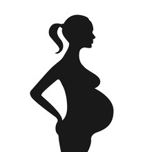 Pregnant Girl Silhouette. Pregnant Woman Eps Clip Art Isolated On White.