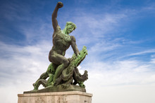 Statue Of Dragon Slayer At The Citadel On Gellert Hill In Budapest
