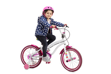 Canvas Print - Little girl posing with a bicycle