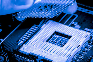 Close up of Electronic Circuits in Technology on  
Mainboard background (Main board,cpu motherboard,logic board,system board or mobo)