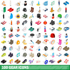 Poster - 100 gear icons set, isometric 3d style
