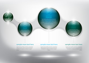 Wall Mural - Abstract info graphic with circle elements. Glossy and transparent on the white panel. Use for business concept. 3 parts concept. Vector illustration. Eps10.
